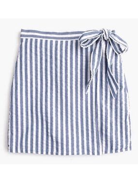 J. Crew Blue White Striped Seersucker Bow Tie Waist Detail Skirt Size Petite 0